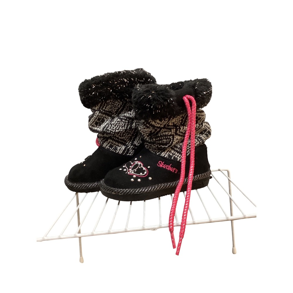 Skechers Kids Black Sparkle Heart Winter Boots Toddler Size 5